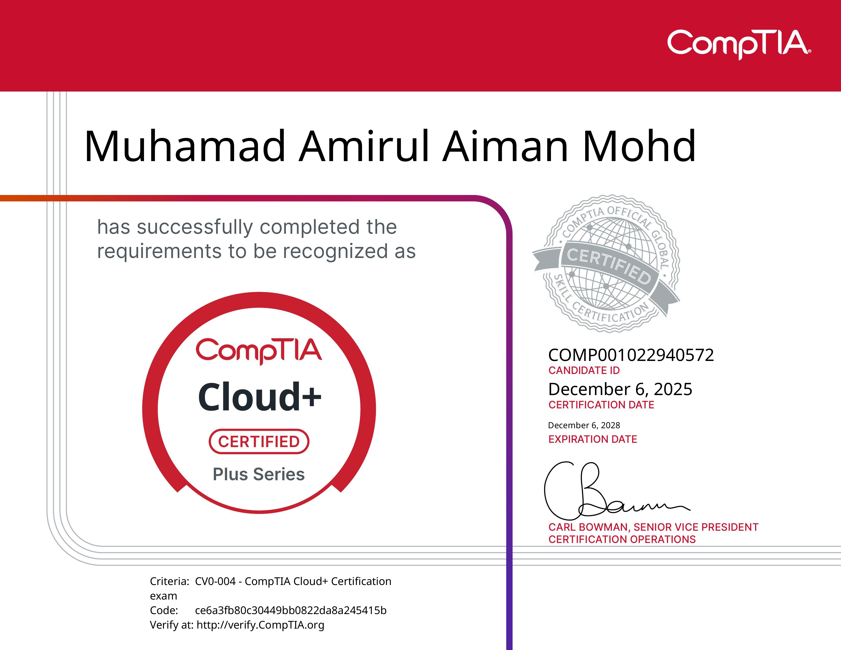 CompTIA Cloud+ certificate